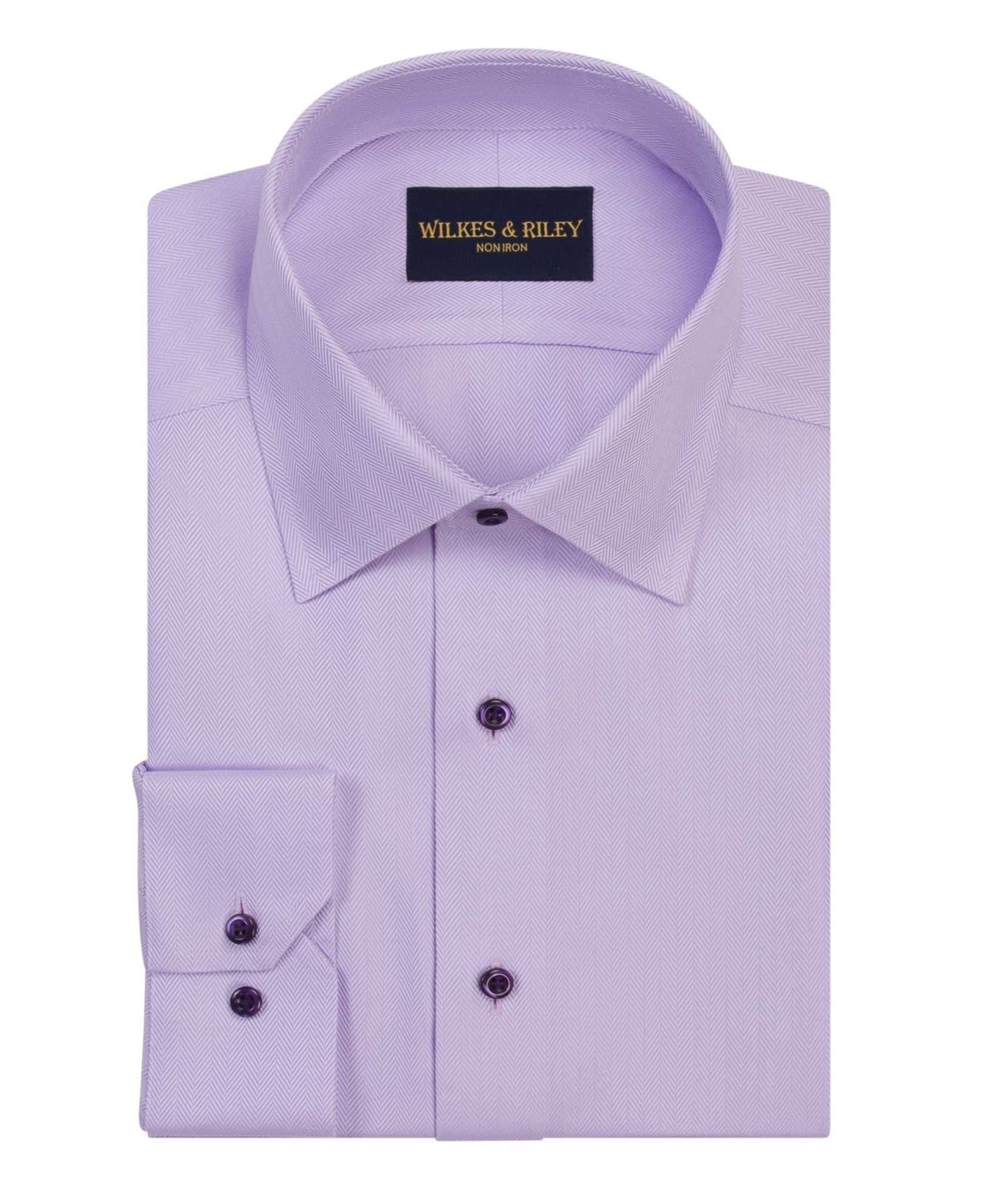 Lavender Spread Collar Non - Iron Herringbone Dress Shirt - Wilkes & Riley, LLC