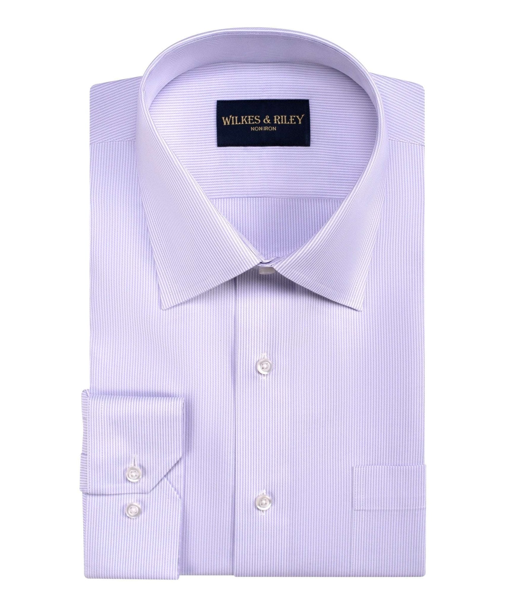 Lavender Stripe Spread Collar Non - Iron Twill Dress Shirt - Wilkes & Riley, LLC
