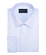 Light Blue End - On - End Stripe Spread Collar Non - Iron broadcloth Dress Shirt - Wilkes & Riley, LLC
