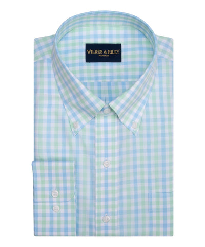 Lime / Sky Check Button-Down Collar Non-Iron Sport Shirt