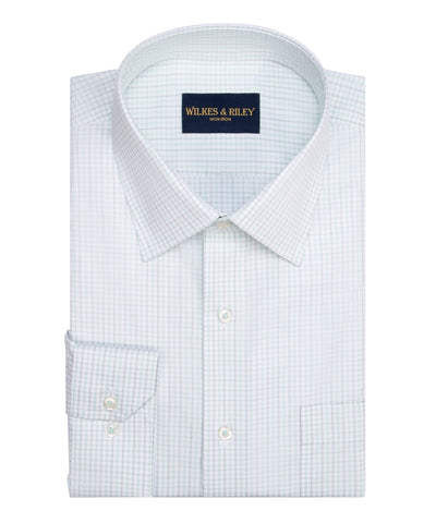 Mint / Grey Check Spread Collar Non-Iron Dress Shirt