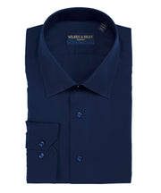 Navy Spread Collar Non - Iron Dress Shirt - Wilkes & Riley, LLC