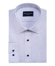 Navy Twill Triple Check Spread Collar Non - Iron Dress Shirt - Wilkes & Riley, LLC
