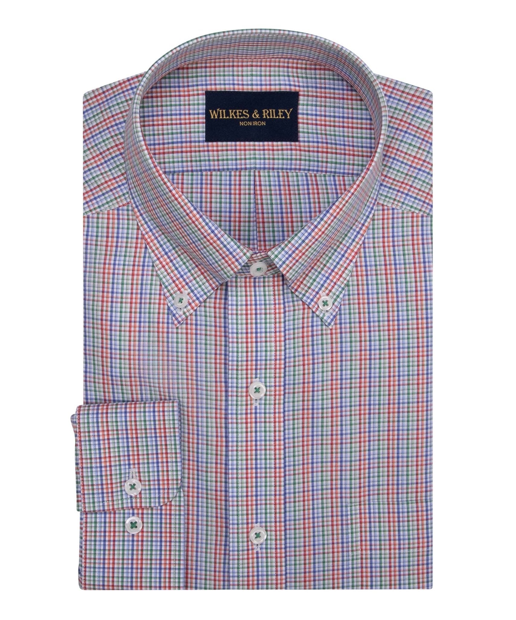 Pink/ Green / Blue Multi Check Button - Down Collar Non - Iron Sport Shirt - Wilkes & Riley, LLC