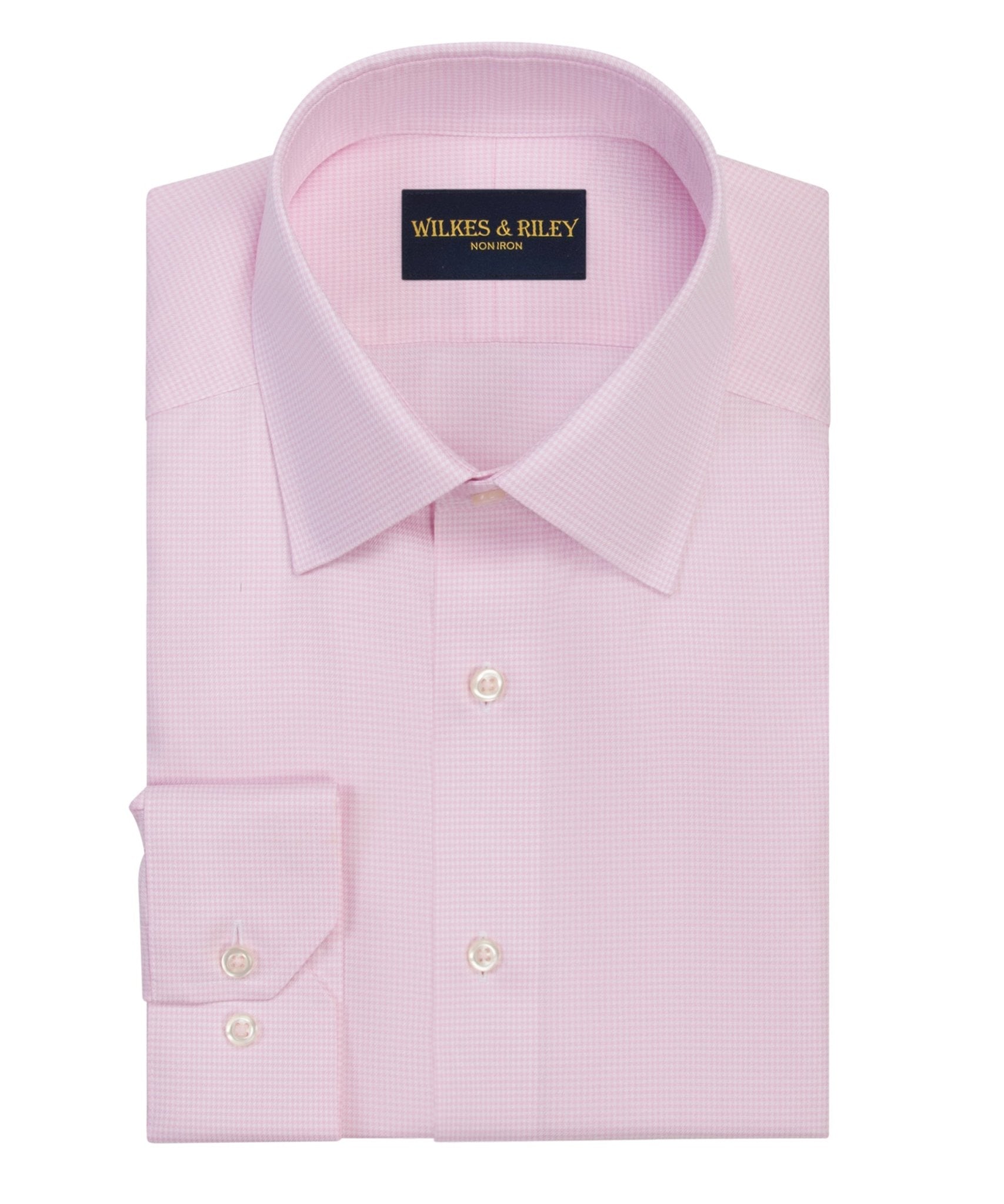 Pink Houndstooth Spread Collar Supima® Cotton Non - Iron Twill Dress Shirt - Wilkes & Riley, LLC