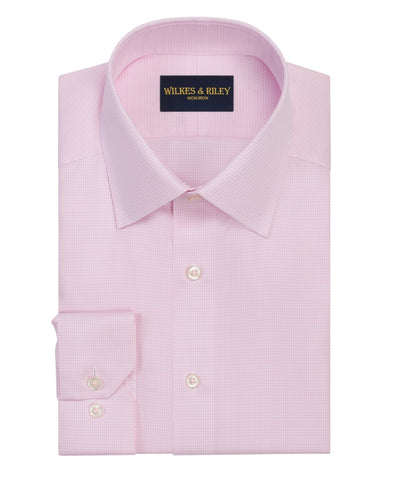 Pink Houndstooth Spread Collar Supima® Cotton Non-Iron Twill Dress Shirt