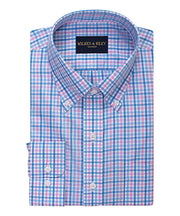 Pink / Sky Check Button - Down Collar Non - Iron Sport Shirt - Wilkes & Riley, LLC