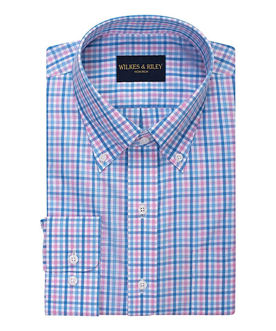 Pink / Sky Check Button-Down Collar Non-Iron Sport Shirt