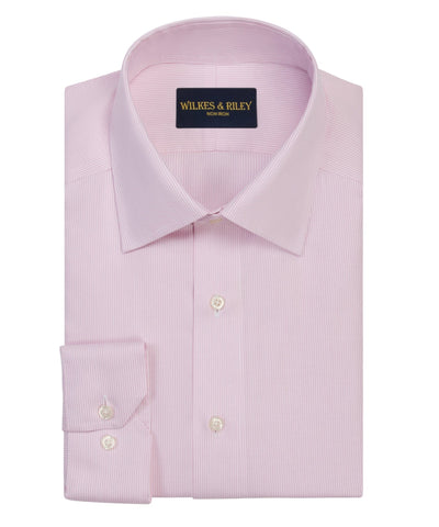 Pink Stripe Spread Collar Non-Iron Twill Dress Shirt