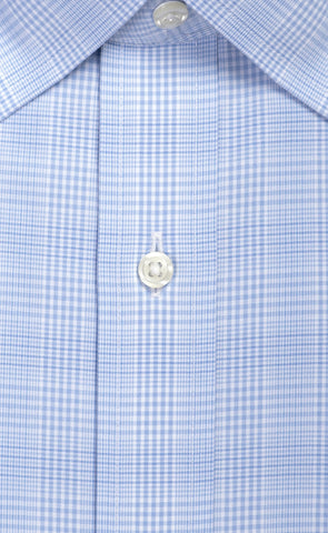 Classic Fit Light Blue Glen Plaid Spread Collar  Non-Iron Broadcloth Dress Shirt