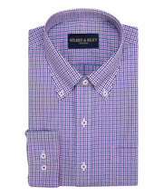 Purple / Blue Tattersall check Button - Down Collar Supima® Non - Iron Cotton Broadcloth Sport Shirt - Wilkes & Riley, LLC
