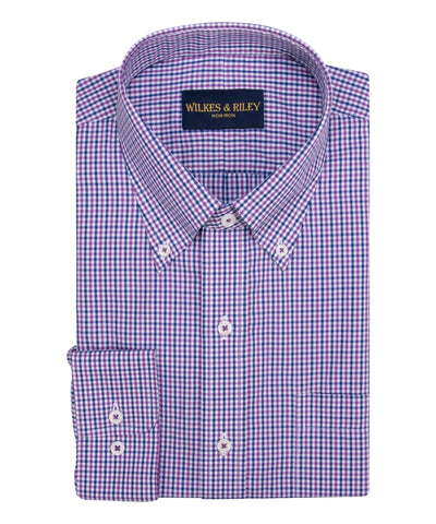 Purple / Blue Tattersall check Button-Down Collar Supima® Non-Iron Cotton Broadcloth Sport Shirt