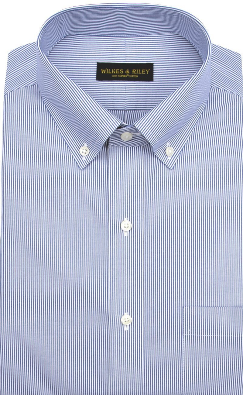 Regular Fit Blue Fine Line Stripe Button - Down Collar Supima® Cotton Non - Iron Pinpoint Oxford Dress Shirt (B/T) - Wilkes & Riley, LLC