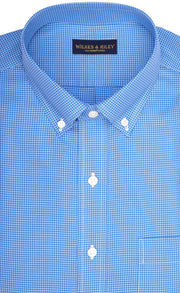 Regular Fit Blue Mini Check Twill Button - Down Collar Supima® Cotton Non - Iron Sport Shirt (B/T) - Wilkes & Riley, LLC