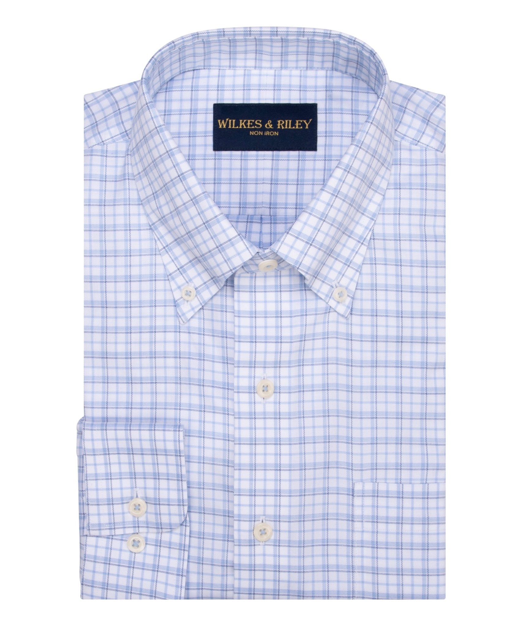 Regular Fit Blue & Sky Twill Check Supima® Cotton Non - Iron Button - Down Collar Sport Shirt (B/T) - Wilkes & Riley, LLC