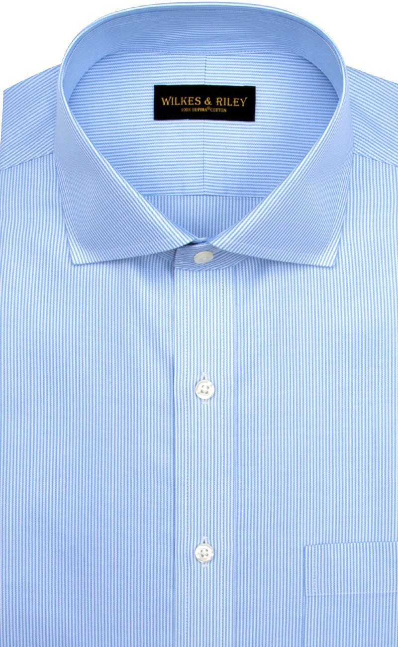 Regular Fit Blue Twill Stripe English Spread Collar Supima® Cotton Non - Iron Dress Shirt (B/T) - Wilkes & Riley, LLC