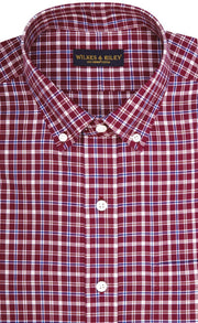 Regular Fit Burgundy Multi Plaid Twill Button - Down Collar Supima® Cotton Non - Iron Sport Shirt (B/T) - Wilkes & Riley, LLC