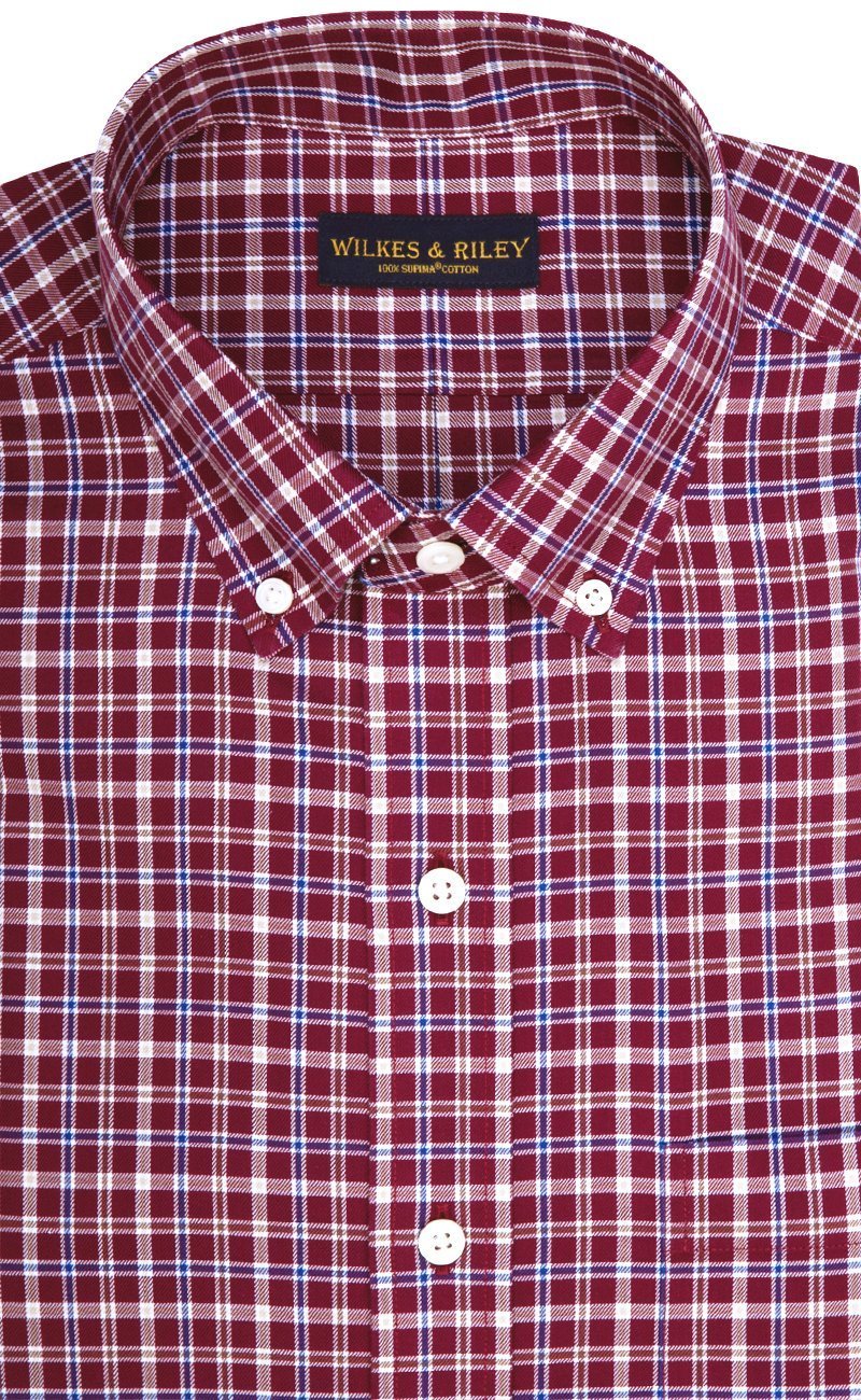 Regular Fit Burgundy Multi Plaid Twill Button - Down Collar Supima® Cotton Non - Iron Sport Shirt (B/T) - Wilkes & Riley, LLC