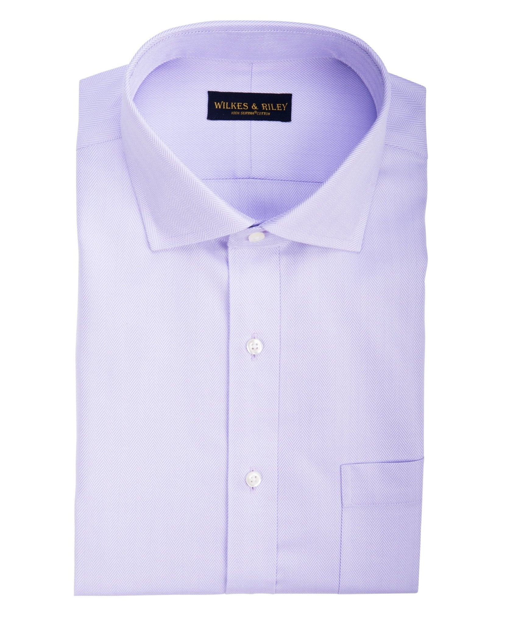 Regular Fit Lavendar Herringbone English Spread Collar Supima® Cotton Non - Iron Dress Shirt (B/T) - Wilkes & Riley, LLC
