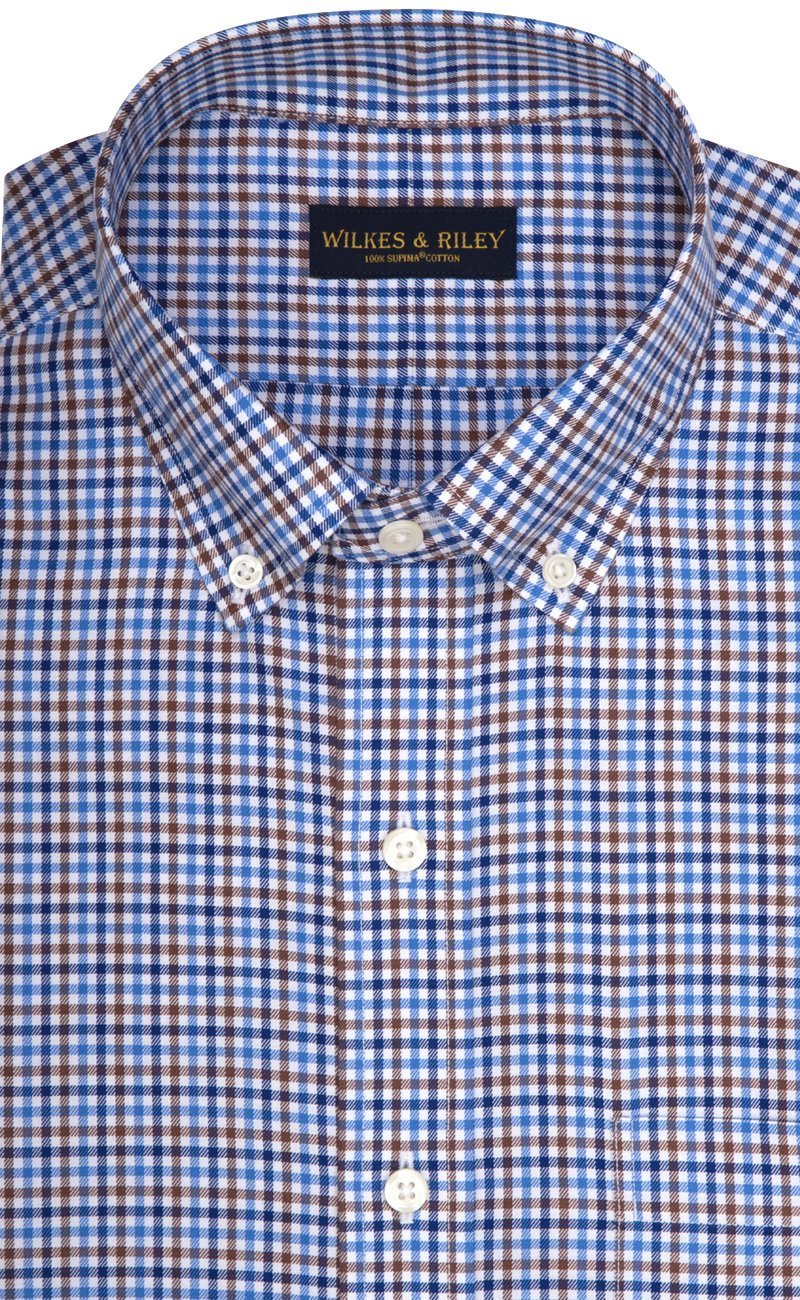 Regular Fit Multi Color Check Button - Down Collar Supima® Cotton Twill Non - Iron Sport Shirt (B/T) - Wilkes & Riley, LLC