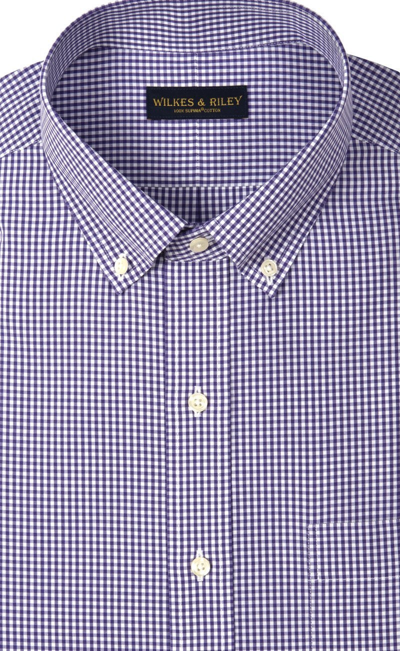Regular Fit Purple Gingham Button - Down Collar Supima® Cotton Non - Iron Broadcloth Sport Shirt (B/T) - Wilkes & Riley, LLC