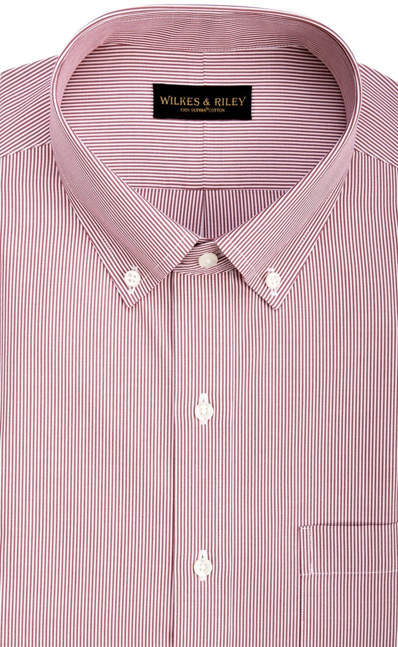 Regular Fit Red Fine Line Stripe Button - Down Collar Supima® Cotton Non - Iron Pinpoint Oxford Dress Shirt (B/T) - Wilkes & Riley, LLC