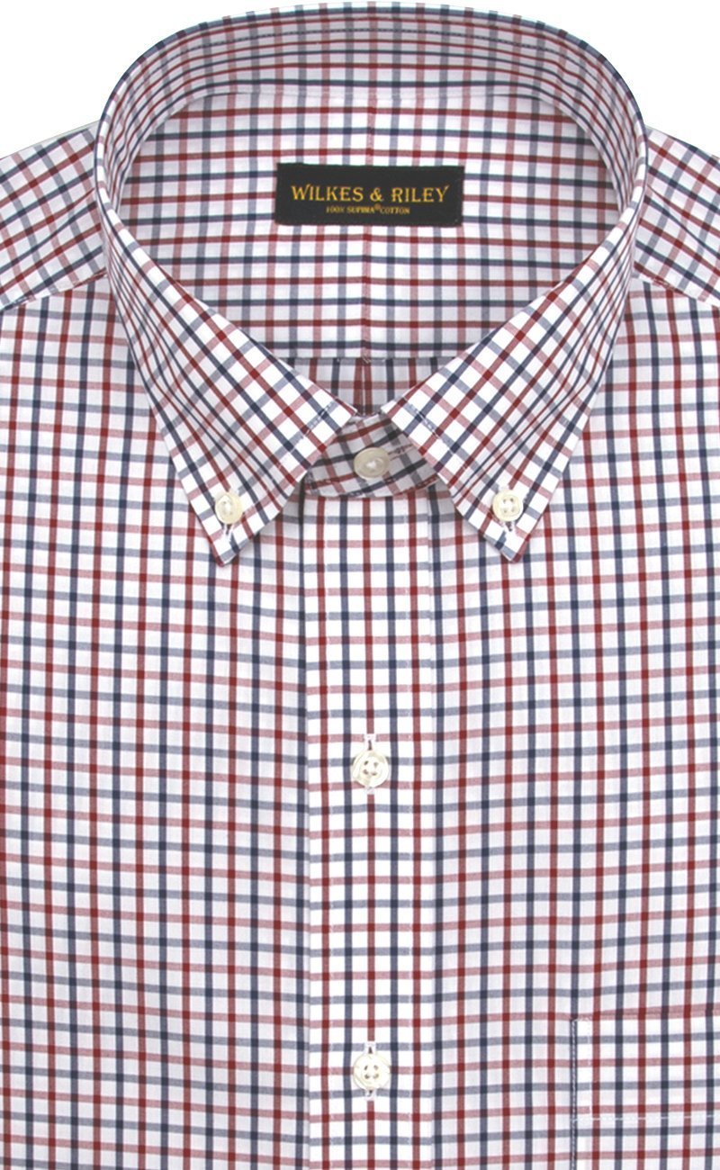 Regular Fit Red / Navy Tattersall Button - Down Collar Supima® Cotton Non - Iron Broadcloth Sport Shirt (B/T) - Wilkes & Riley, LLC