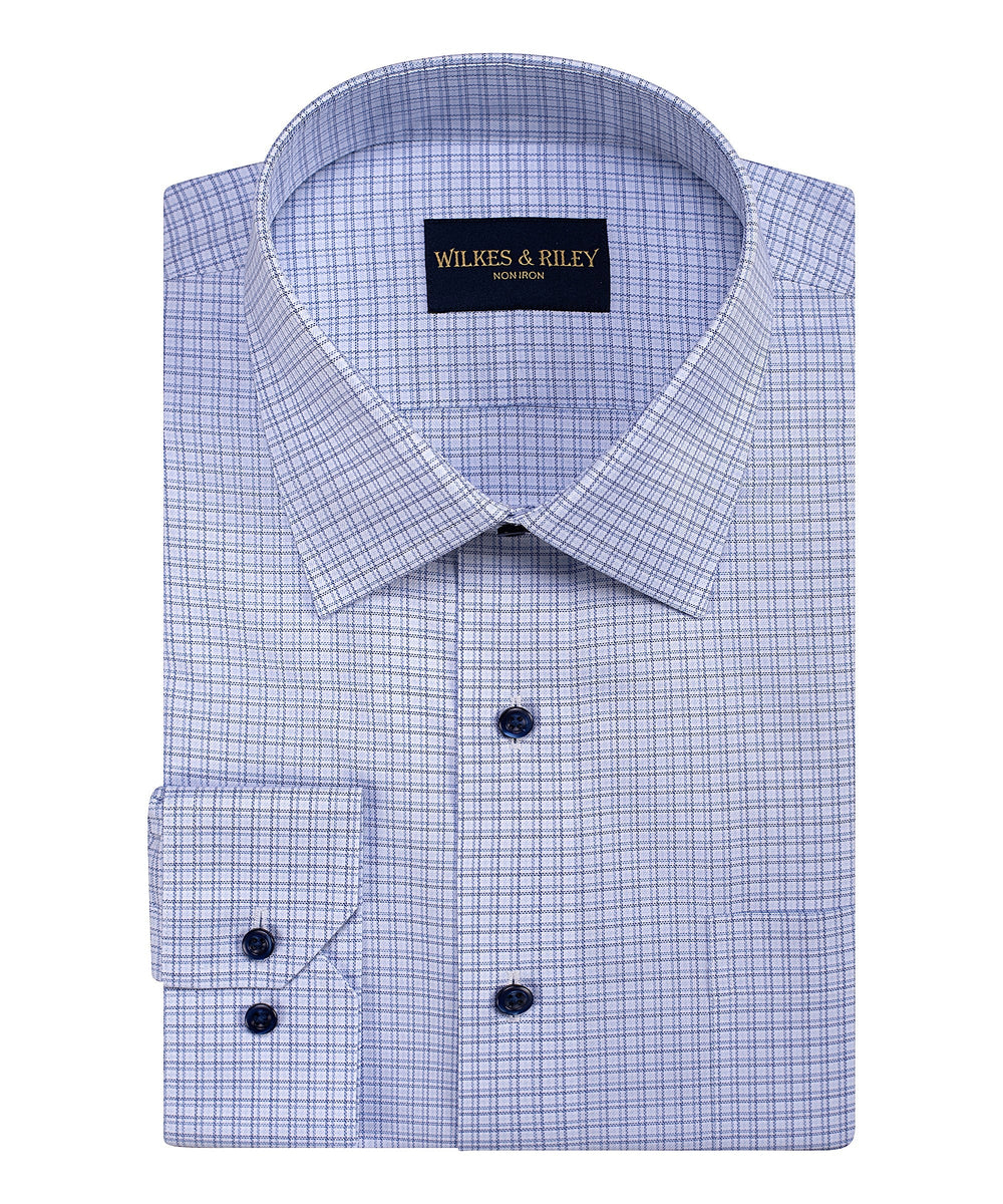 Classic Fit Double Tonal Grid Spread Collar Non-Iron Dress Shirt