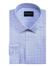 Sky Blue / Burgundy Windowpane Spread Collar Non - Iron Dress Shirt - Wilkes & Riley, LLC