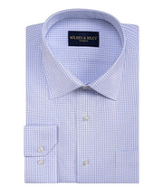 Sky / Grey Dobby Twill Check Spread Collar Non - Iron Dress Shirt - Wilkes & Riley, LLC