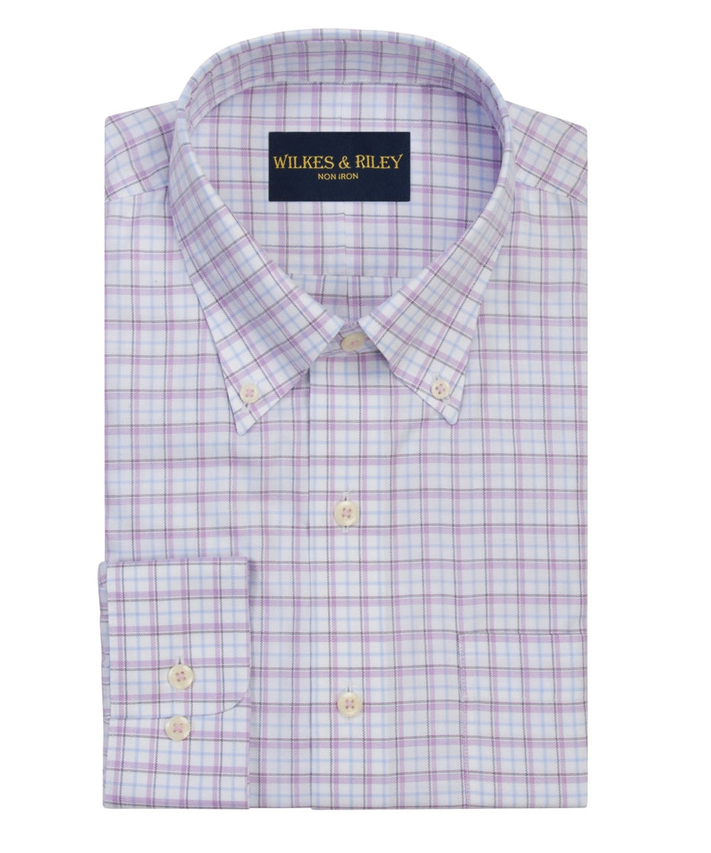 Sky / Lavender Twill Check Button - Down Collar Non - Iron Sport Shirt - Wilkes & Riley, LLC