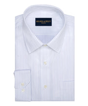 Sky / navy Alternating Stripe Spread Collar Non - Iron broadcloth Dress Shirt - Wilkes & Riley, LLC
