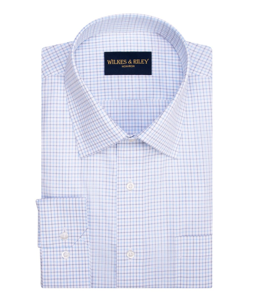 Sky / Navy Graph Spread Collar Non - Iron Broadcloth Dress Shirt - Wilkes & Riley, LLC