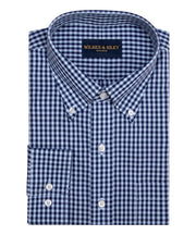 Sky Navy large Gingham Button - Down Collar Supima® Non - Iron Cotton Broadcloth Sport Shirt - Wilkes & Riley, LLC
