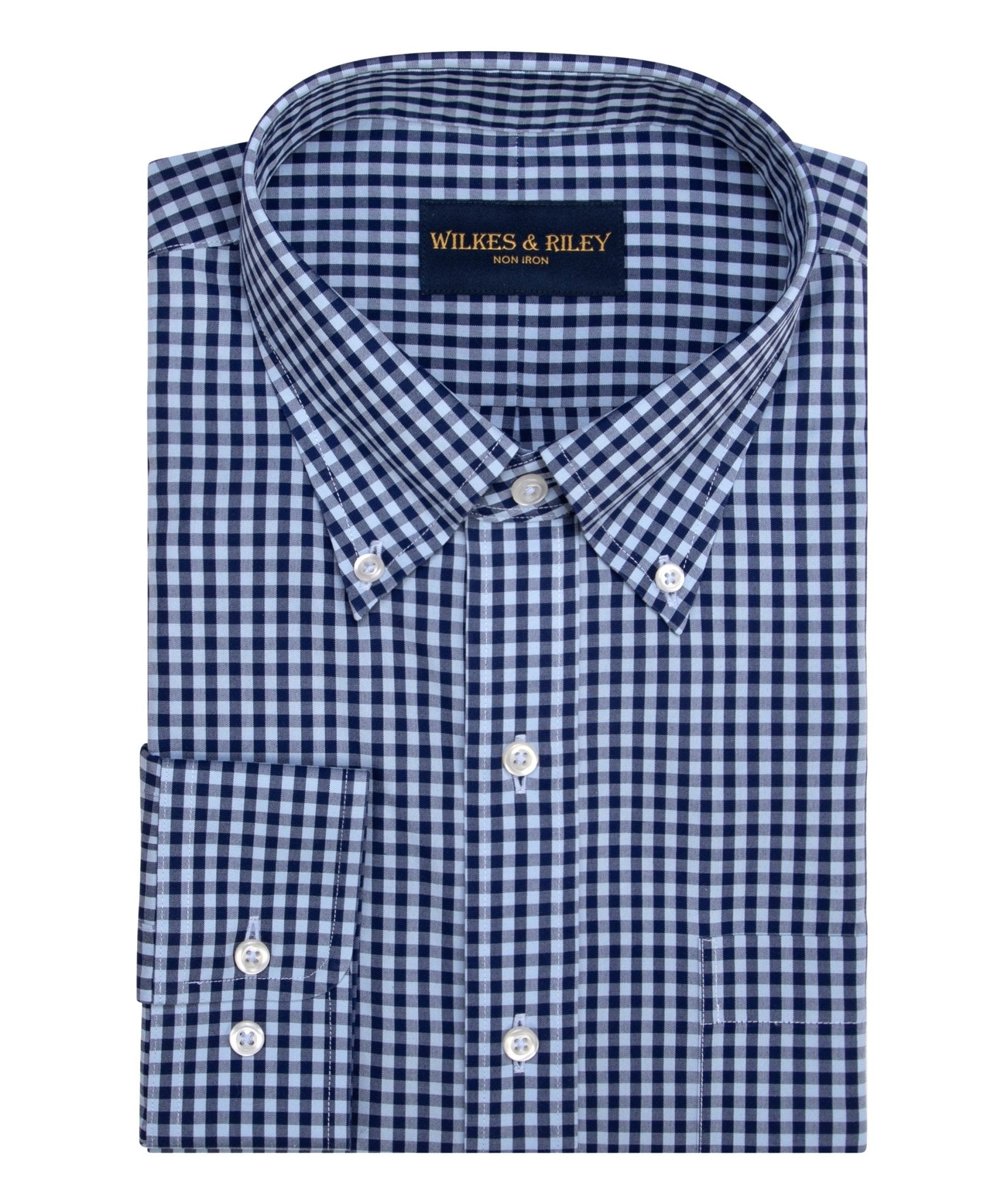 Sky Navy large Gingham Button - Down Collar Supima® Non - Iron Cotton Broadcloth Sport Shirt - Wilkes & Riley, LLC