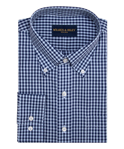 Sky Navy large Gingham Button-Down Collar Supima® Non-Iron Cotton Broadcloth Sport Shirt