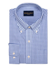 Sky / Navy Tattersall check Button - Down Collar Supima® Non - Iron Cotton Broadcloth Sport Shirt - Wilkes & Riley, LLC