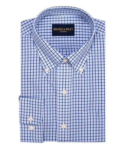 Sky / Navy Tattersall check Button-Down Collar Supima® Non-Iron Cotton Broadcloth Sport Shirt