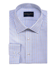 Sky/Grey EOE Check Spread Collar Non - Iron Broadcloth Dress Shirt - Wilkes & Riley, LLC