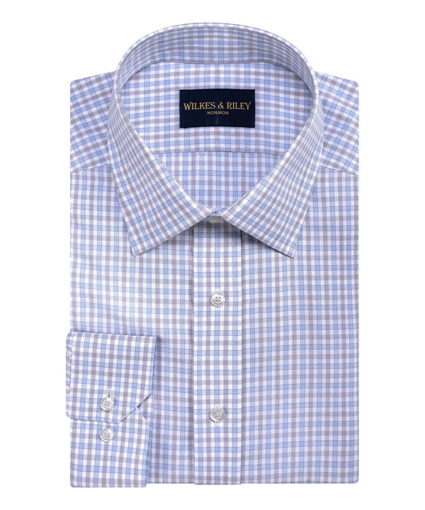 Sky/Grey EOE Check Spread Collar  Non-Iron Broadcloth Dress Shirt