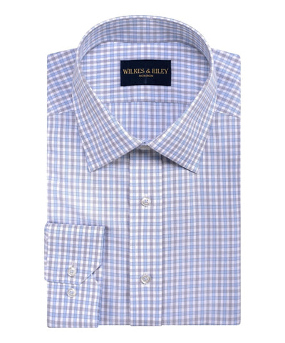 Sky/Grey EOE Check Spread Collar  Non-Iron Broadcloth Dress Shirt