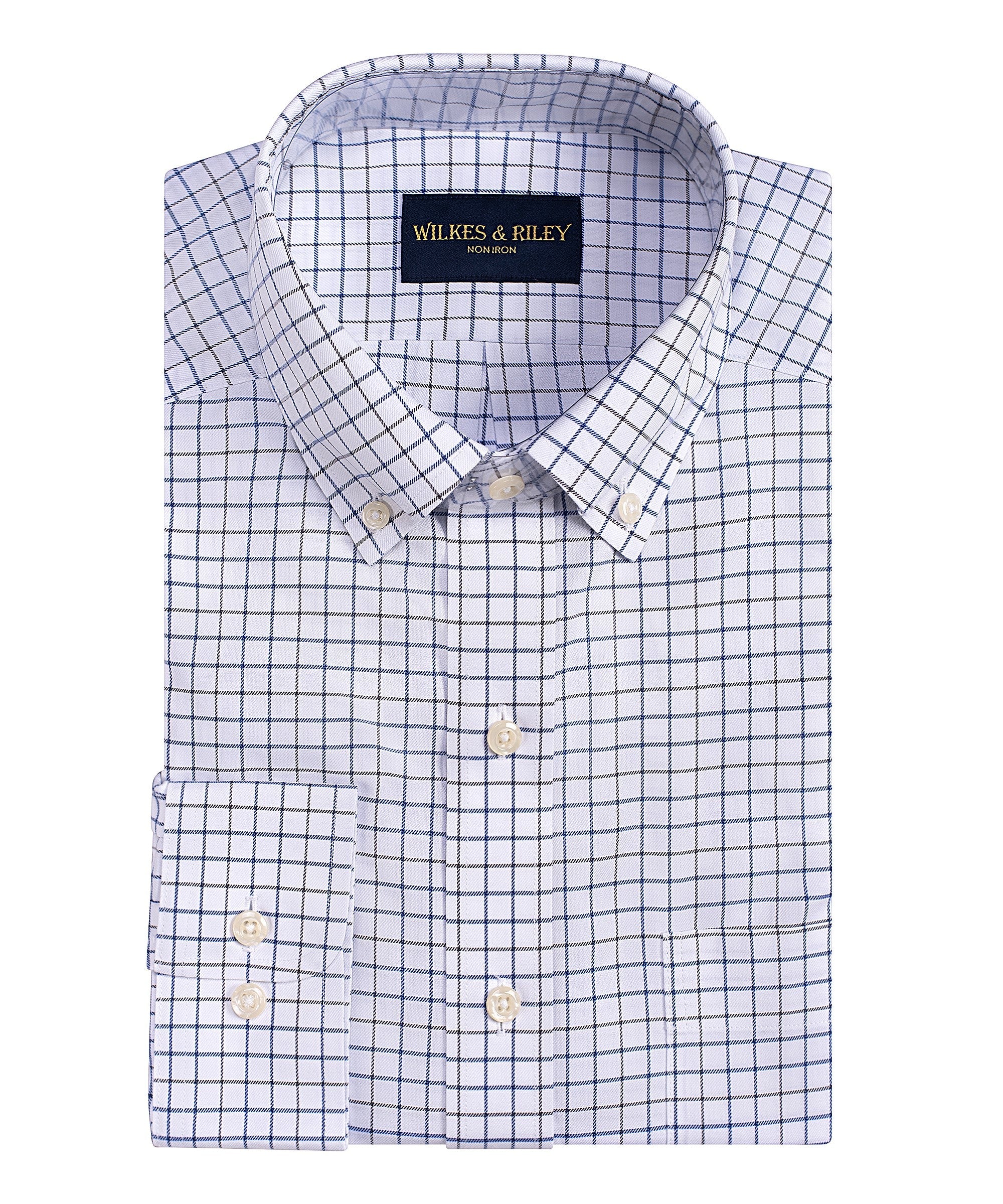 Charcoal /Blue Twill Check Button-Down Collar Non-Iron Sport Shirt