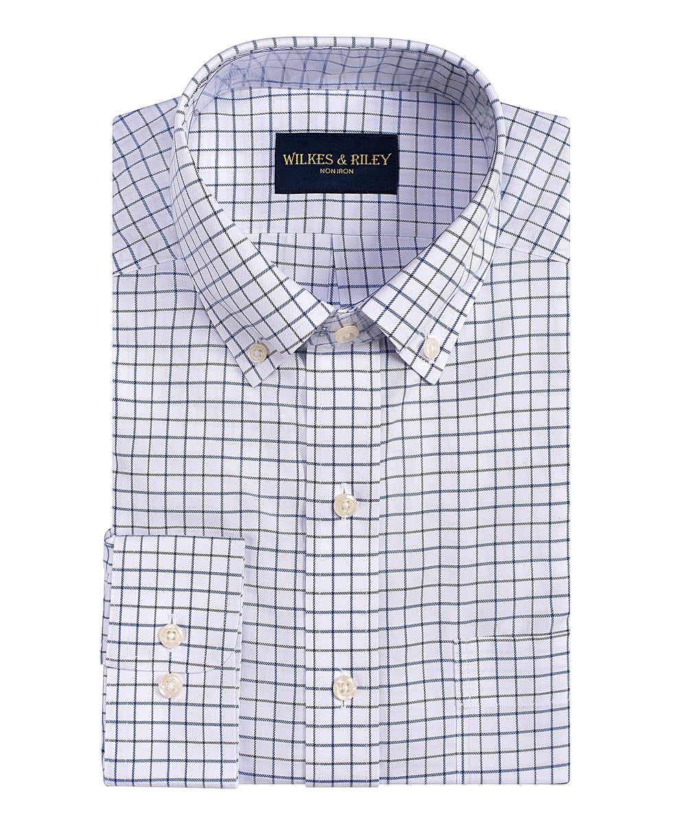 Tailored Fit Charcoal /Blue Twill Check Button-Down Collar Non-Iron Sport Shirt