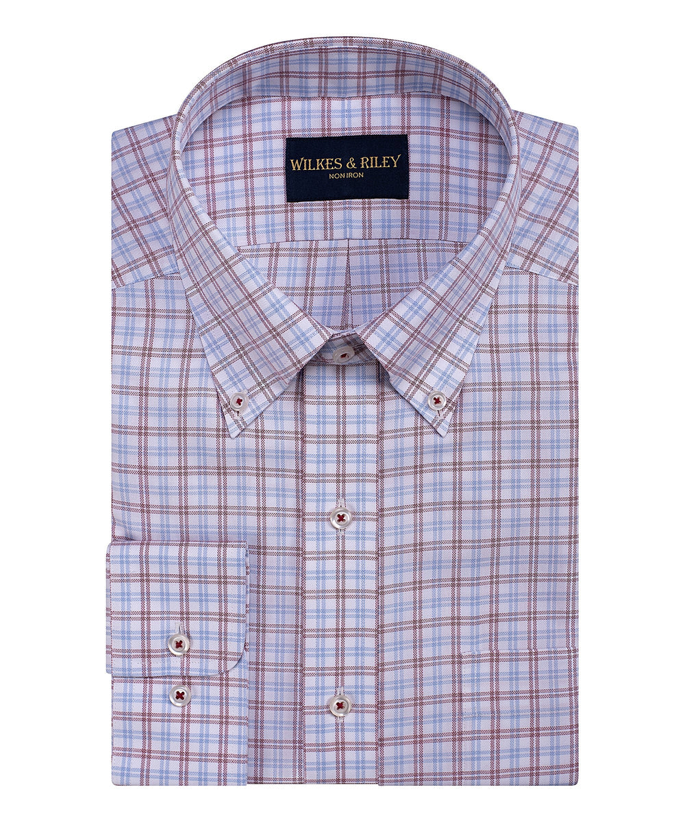 Classic Fit Burg / Sky Plaid Button-Down Collar Non-Iron Sport Shirt