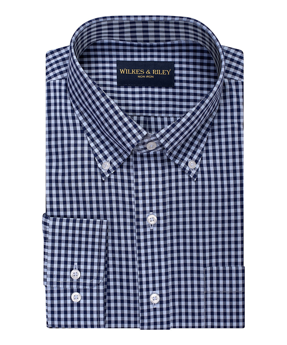Classic Fit Sky Navy large Gingham Button-Down Collar Supima® Non-Iron Cotton Broadcloth Sport Shirt