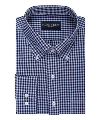 Classic Fit Sky Navy large Gingham Button-Down Collar Supima® Non-Iron Cotton Broadcloth Sport Shirt