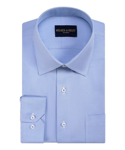 Tailored Fit Blue Houndstooth Spread Collar Non-Iron Twill Dress Shirt