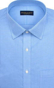 Regular Fit Blue Houndstooth Spread Collar Supima® Cotton Non-Iron Twill Dress Shirt