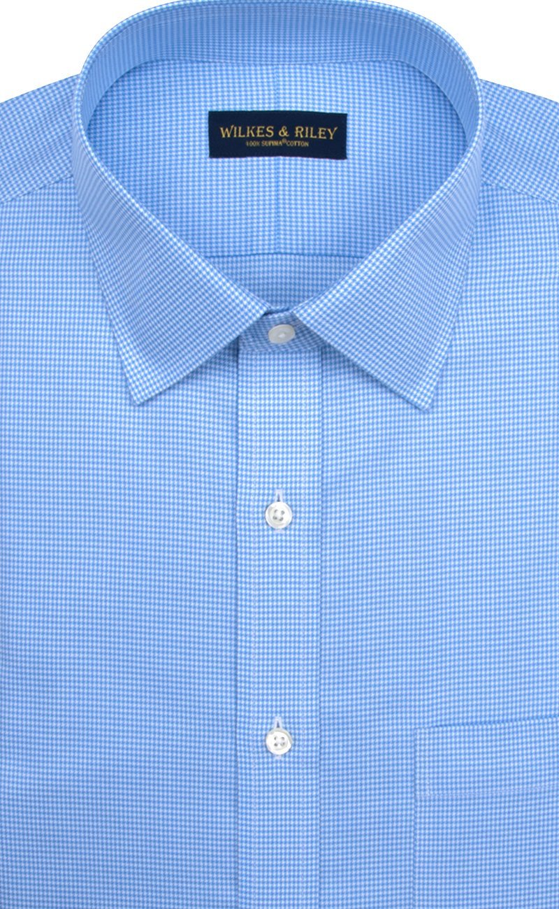 Regular Fit Blue Houndstooth Spread Collar Supima® Cotton Non-Iron Twill Dress Shirt