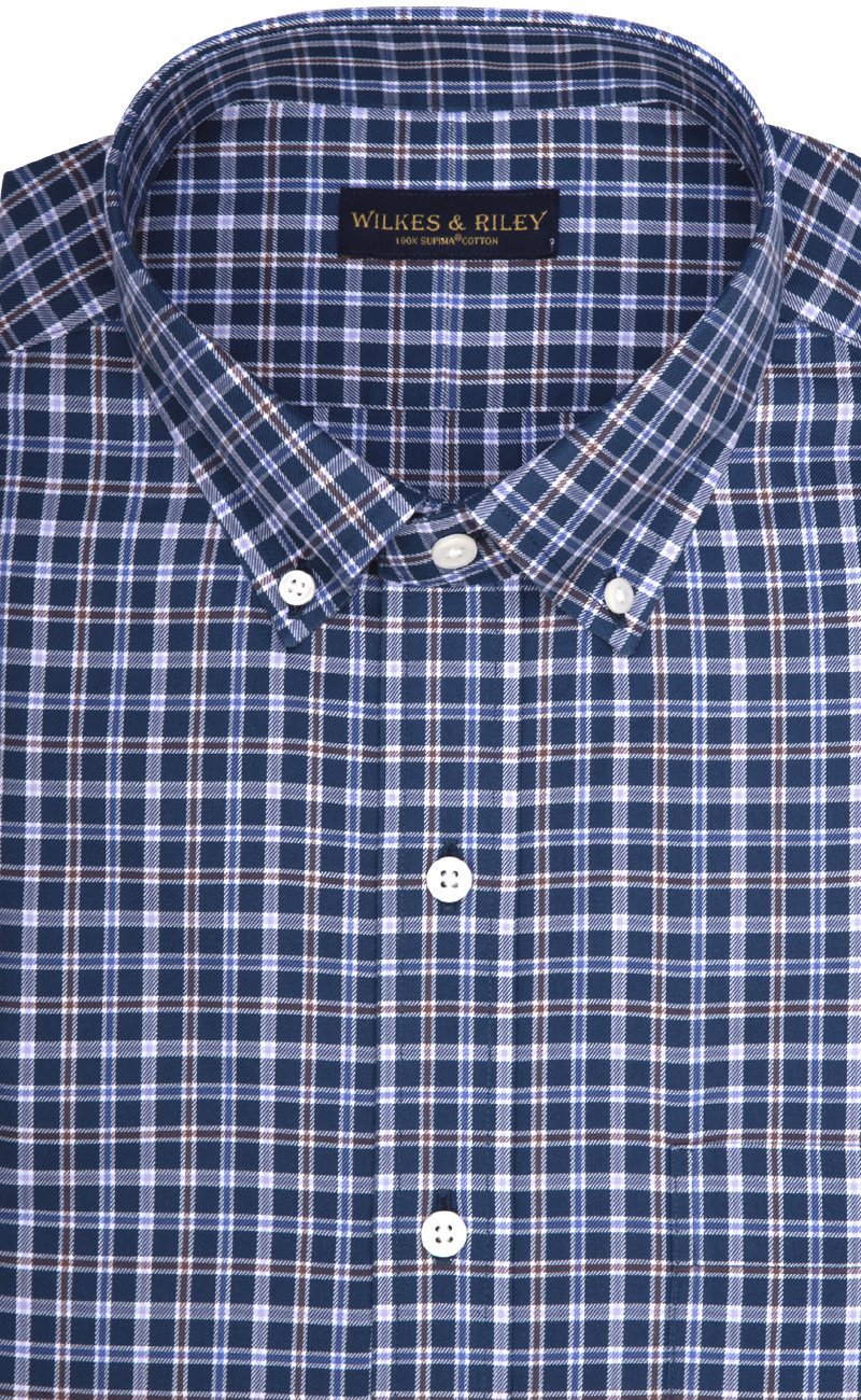 Regular Fit Blue Multi Plaid Twill Button-Down Collar Supima® Cotton Non-Iron Sport Shirt